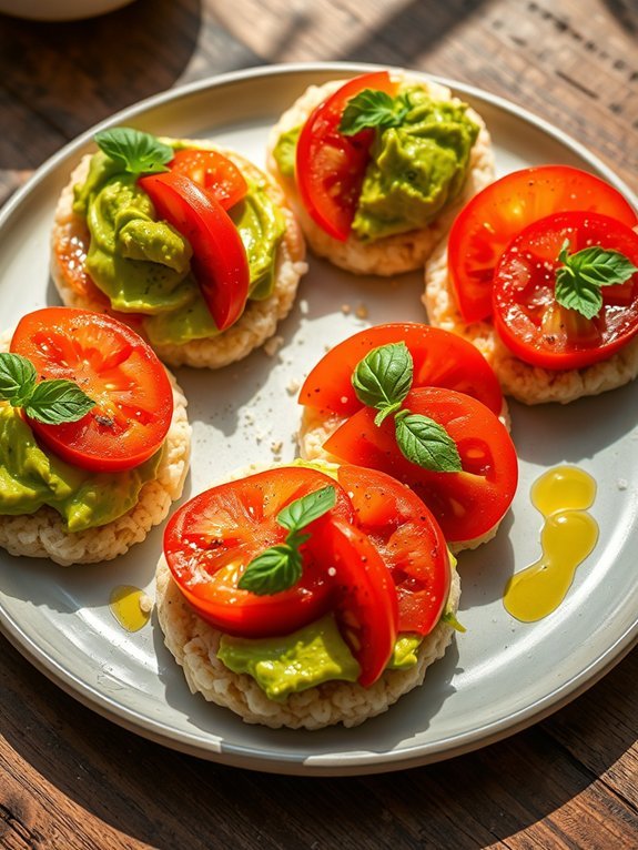 10 Nutritious Snack Ideas for Work and School to Boost Energy and Productivity 7 avocado tomato rice cakes