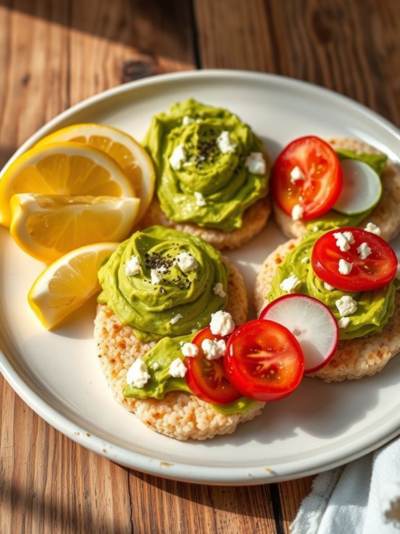 avocado topped rice cakes