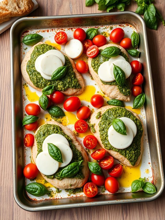 12 Easy Sheet Pan Dinner Recipes for Quick and Effortless Cooking 13 caprese pesto chicken dish