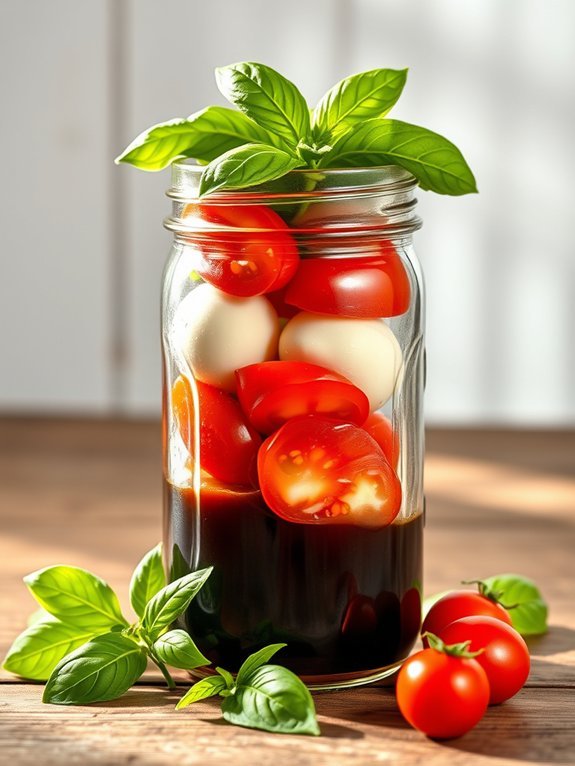 10 Easy Mason Jar Salad Recipes for Quick and Healthy On-the-Go Meals 8 caprese salad with glaze