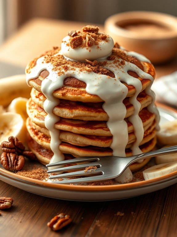 cinnamon roll inspired pancakes