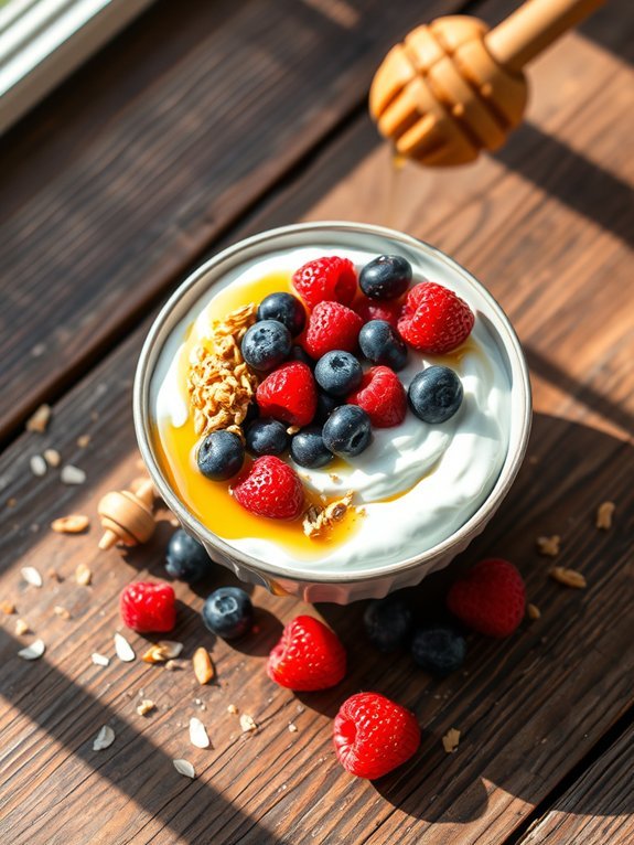 creamy yogurt topped berries