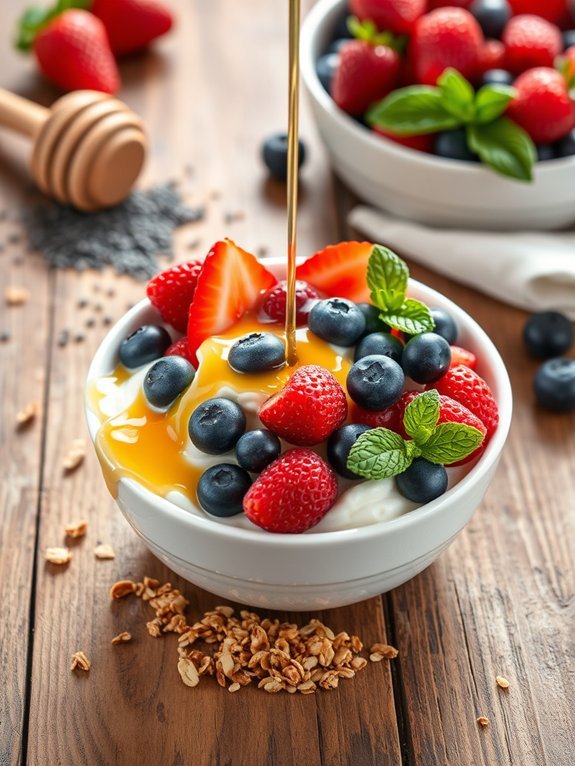 creamy yogurt topped berries