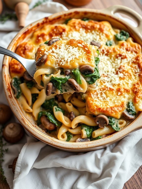delicious mushroom spinach bake