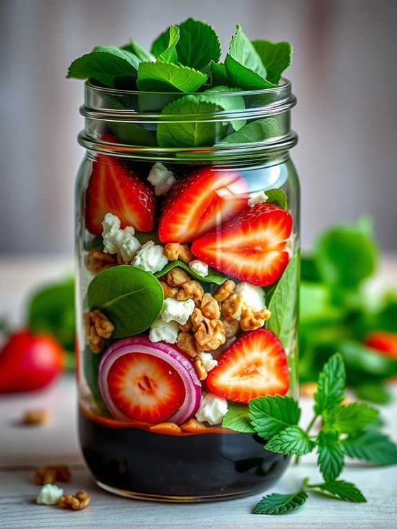 10 Easy Mason Jar Salad Recipes for Quick and Healthy On-the-Go Meals 6 fresh spinach strawberry salad