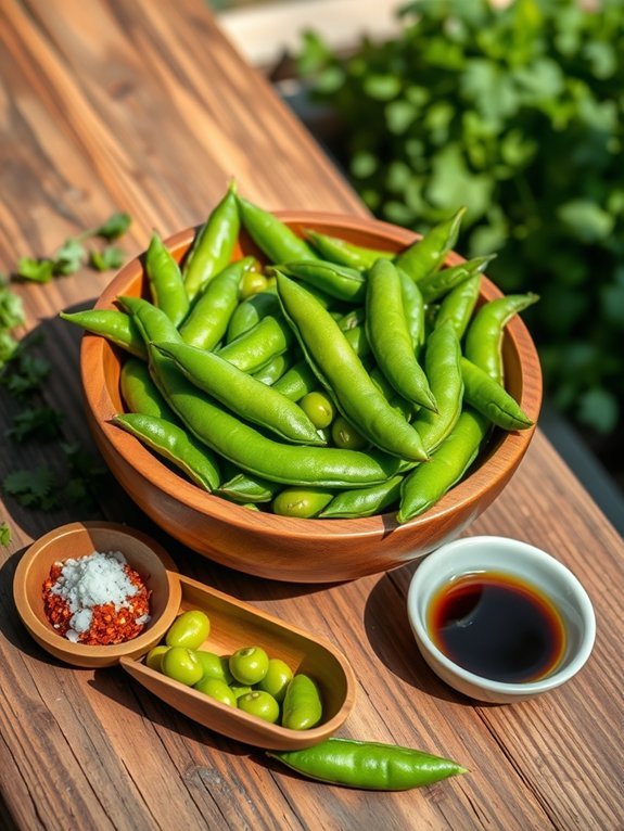 green soybeans in pods