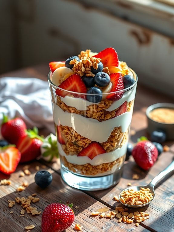 layered yogurt and toppings