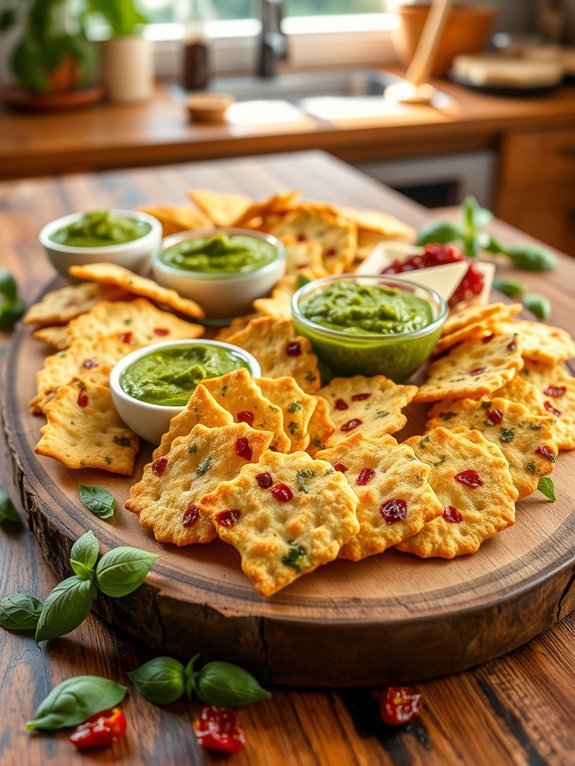 pesto flavored sun dried tomato crackers