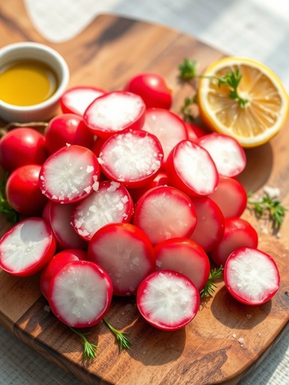 15 Energizing Fresh Vegetable Snacks to Boost Your Energy 7 radishes topped with salt
