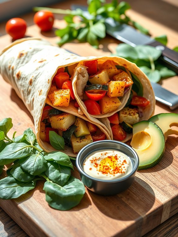 roasted vegetable hummus wraps