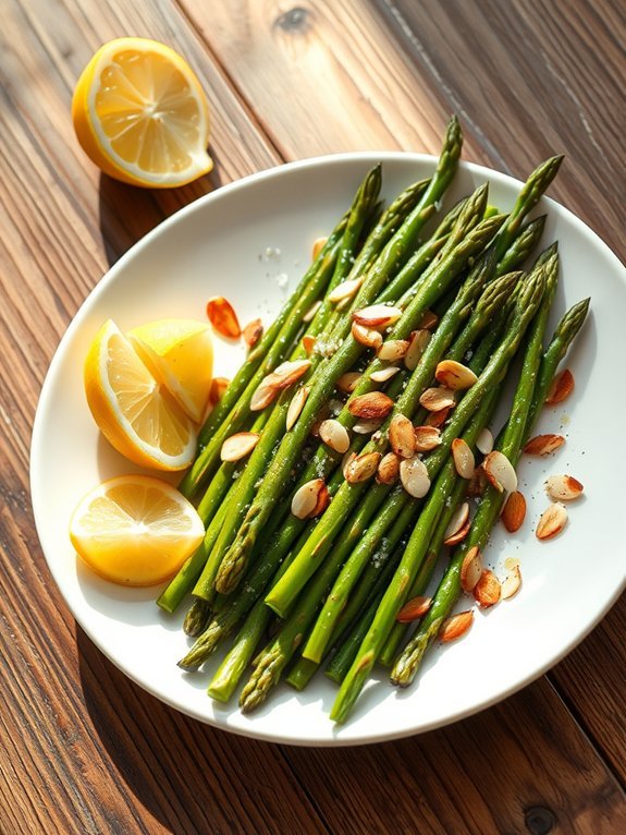 saut ed asparagus topped almonds