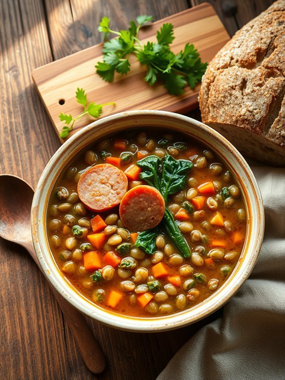 savory lentil sausage soup