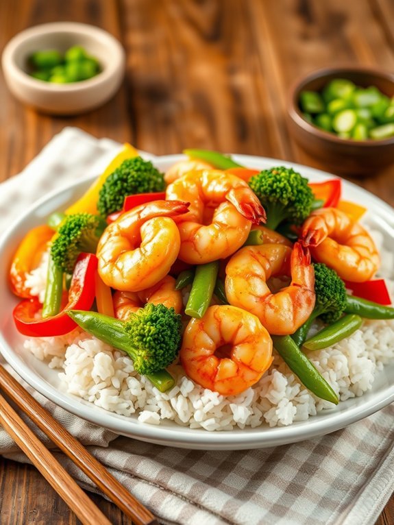 shrimp stir fry over rice