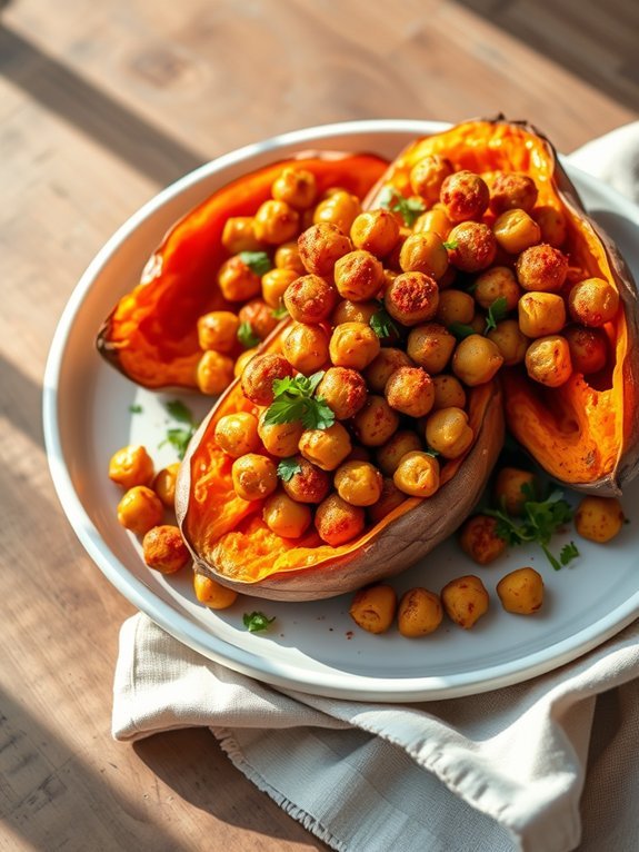 spicy chickpeas on sweet potatoes