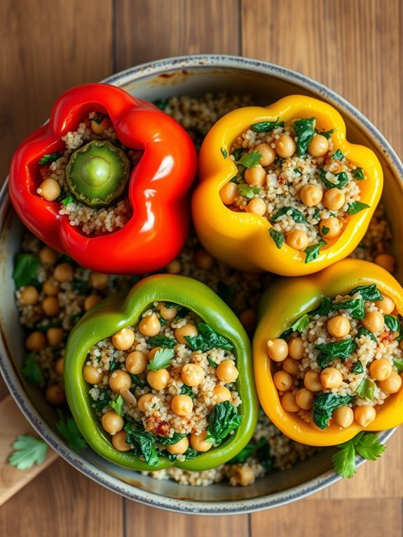 15 High-Protein Vegan Recipes for Healthy Eating 12 spinach chickpea stuffed peppers