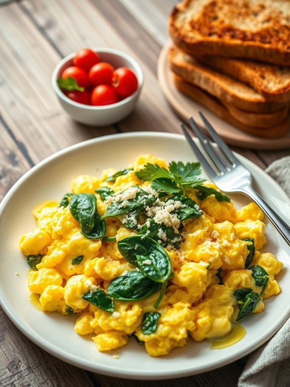 10 Quick and Easy Breakfast Recipes for Busy Mornings 6 spinach scrambled egg dish