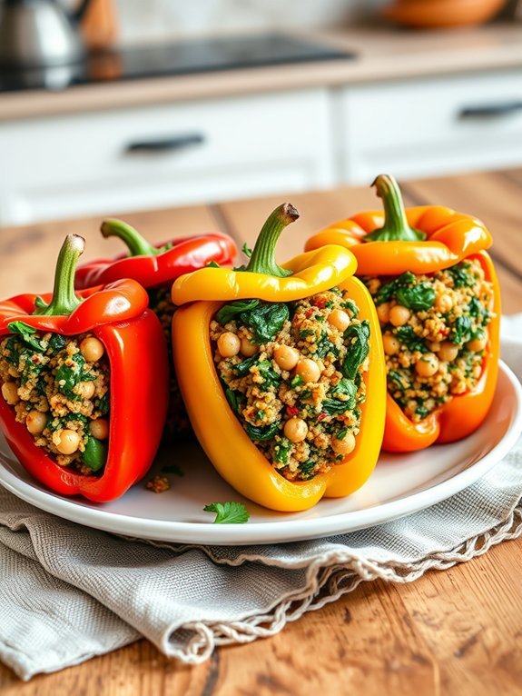 12 Delicious High-Protein Vegan Recipes for Optimal Nutrition 7 stuffed peppers with spinach