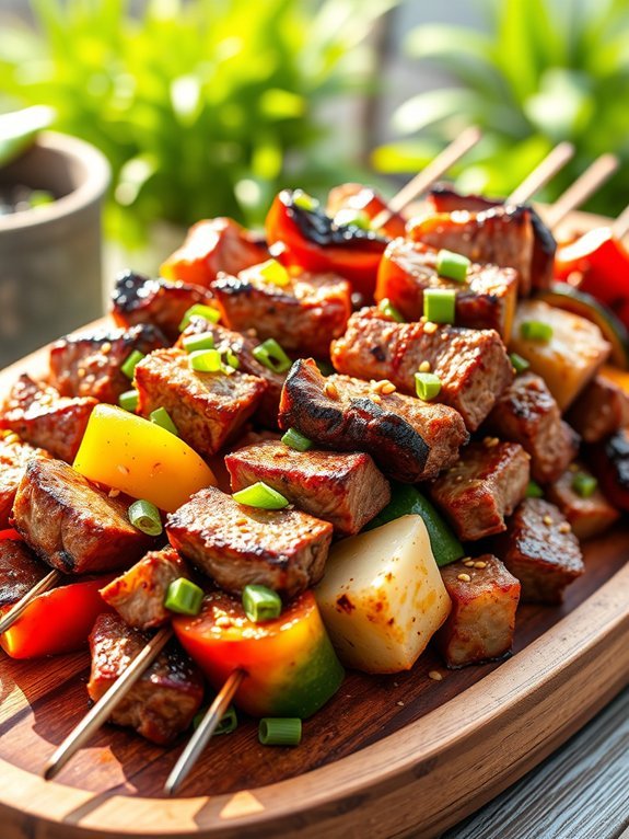 teriyaki flavored beef skewers