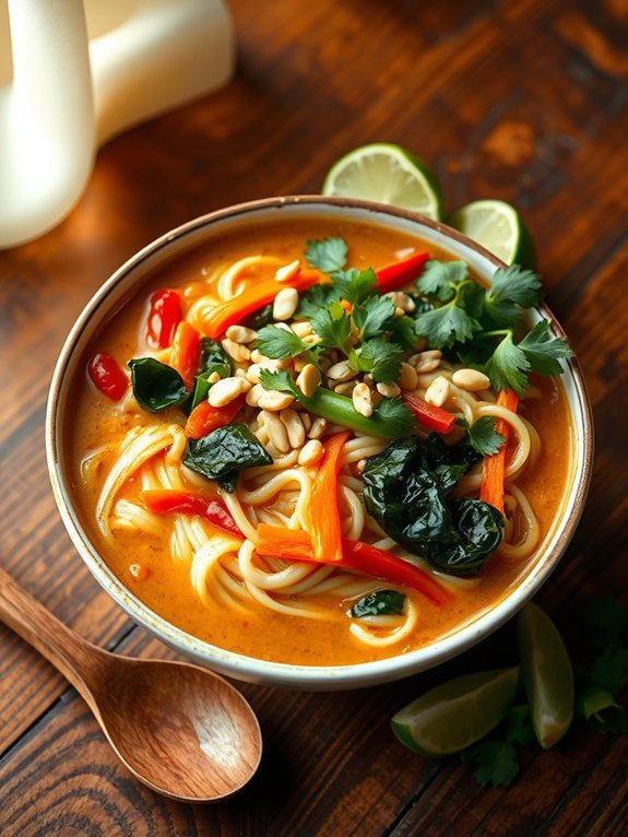 10 Delicious Vegetarian Slow Cooker Recipes for Easy Meal Prep 8 thai peanut noodle soup