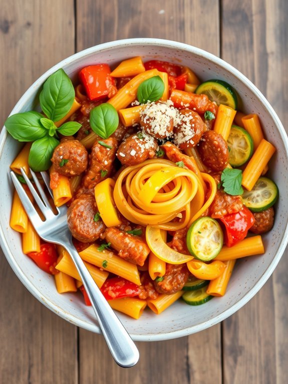 vegan sausage pepper pasta