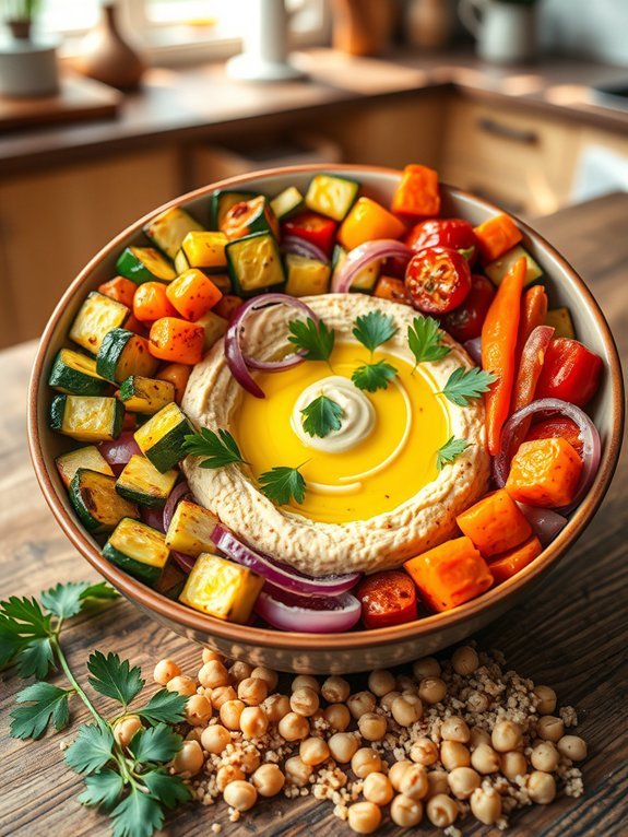 Top 15 Delicious Vegetarian Lunch Ideas for a Healthy Meal 8 vegetable and hummus dish