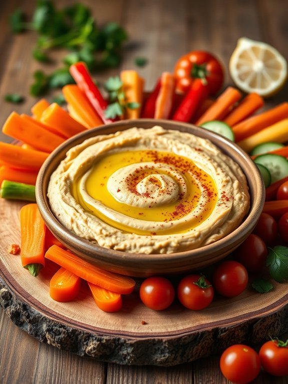 vegetables served with hummus
