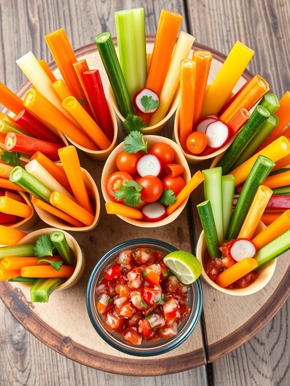 15 Energizing Fresh Vegetable Snacks to Boost Your Energy 16 veggie cups with salsa