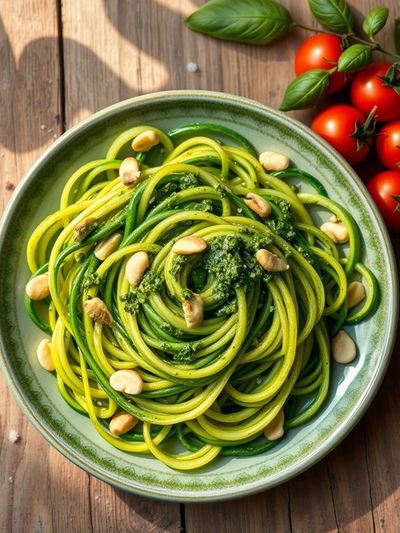 10 Simple Low-FODMAP Recipes to Support Digestive Health 3 zucchini noodles topped with pesto
