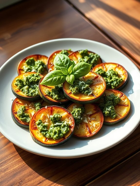 15 Energizing Fresh Vegetable Snacks to Boost Your Energy 10 zucchini rounds topped pesto